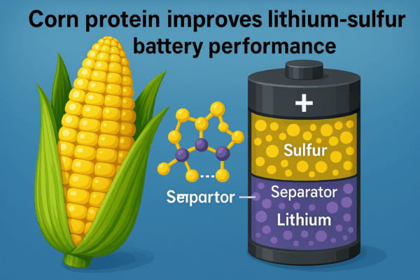 Investigadores de la Universidad de Washington han hallado que las proteínas del maíz pueden incrementar la durabilidad y eficiencia de las baterías de litio-azufre